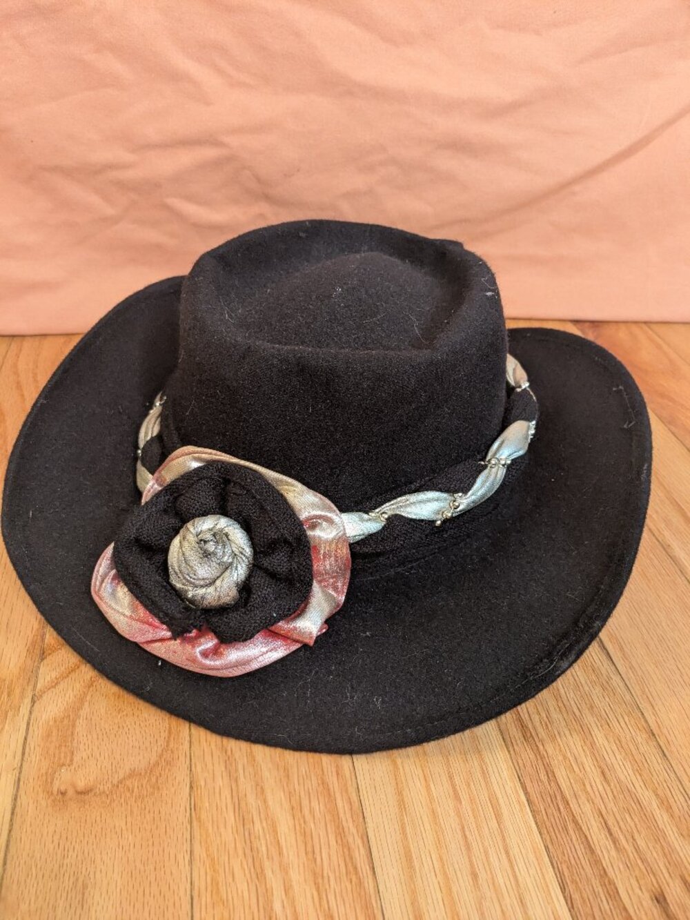 pigalle xxxxx cowboy hat sz 7 USA made in Mexico black felt braided trim